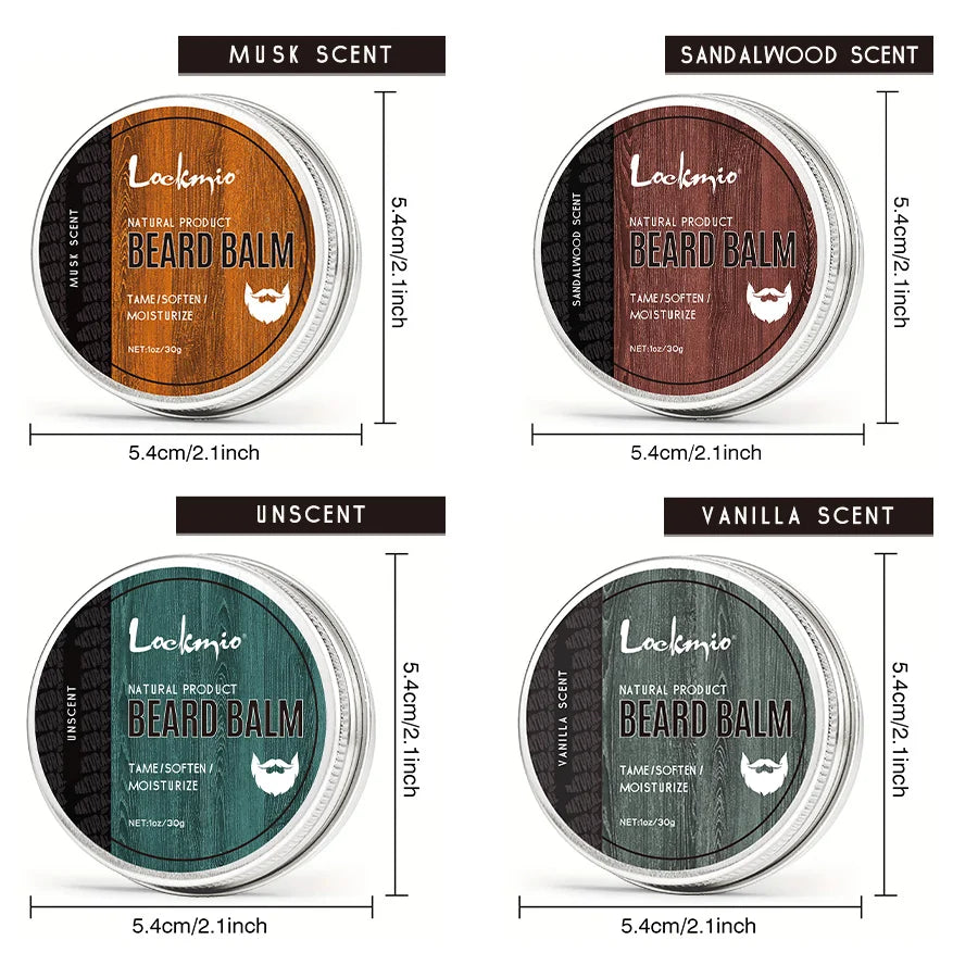 LOCKMIO Natural Shea Butter Beard Blam Wax 4pcs Set Moisturizing Smoothing Soften Styling Professional Beard Care Cream MyVies Store