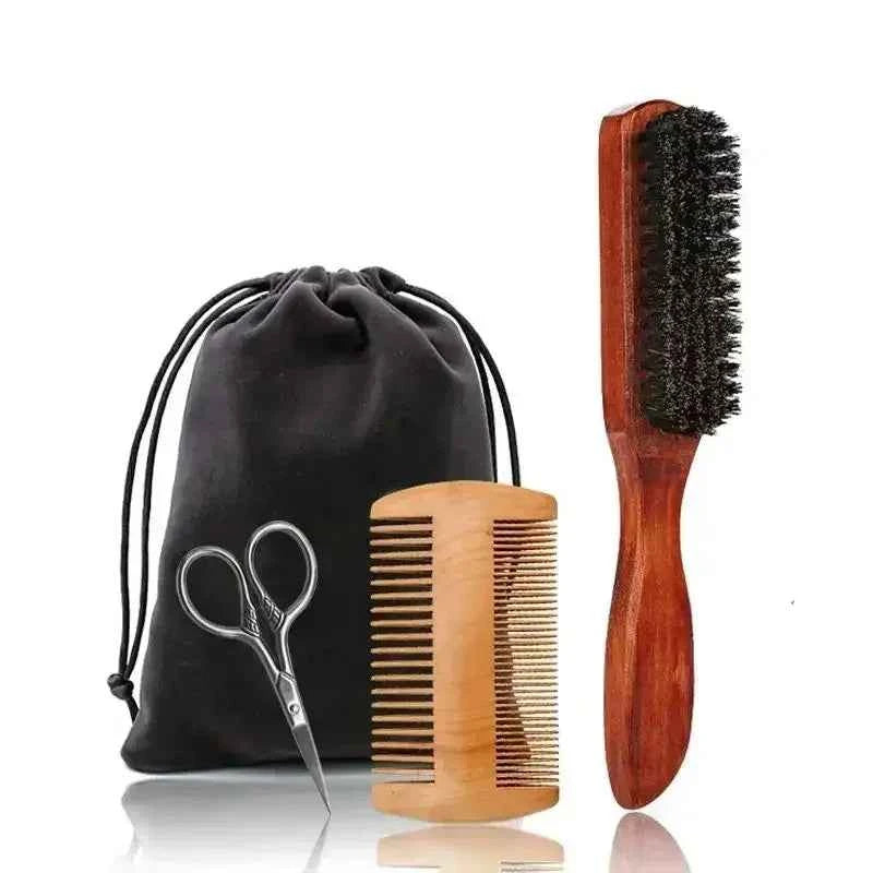 Professional Soft Boar Bristle Wood Beard Shaving Brush Men Mustache Comb Kit With Gift Bag Hairdresser Brush Hair Combs MyVies Store