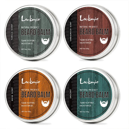 LOCKMIO Natural Shea Butter Beard Blam Wax 4pcs Set Moisturizing Smoothing Soften Styling Professional Beard Care Cream MyVies Store