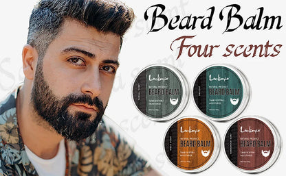 LOCKMIO Natural Shea Butter Beard Blam Wax 4pcs Set Moisturizing Smoothing Soften Styling Professional Beard Care Cream MyVies Store